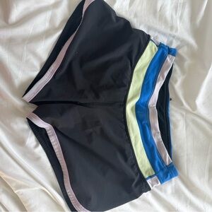 lululemon athletica Black Athletic Shorts with Blue and Yellow Accents